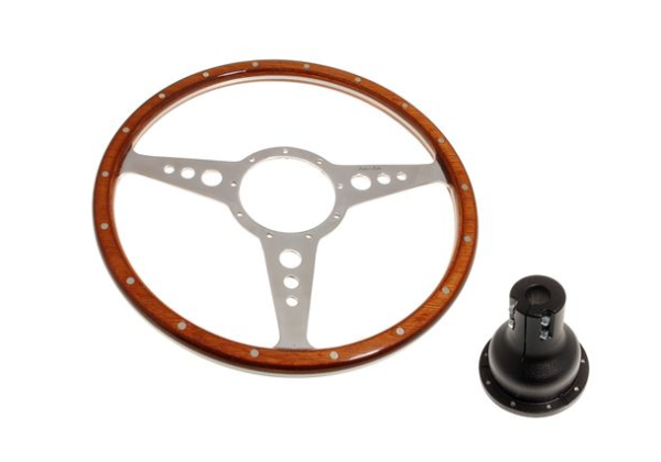 5-VOLANTE Y CENTRO-Moto-Lita-Madera-14"-Columna ajustable-Plano-Radios pulidos