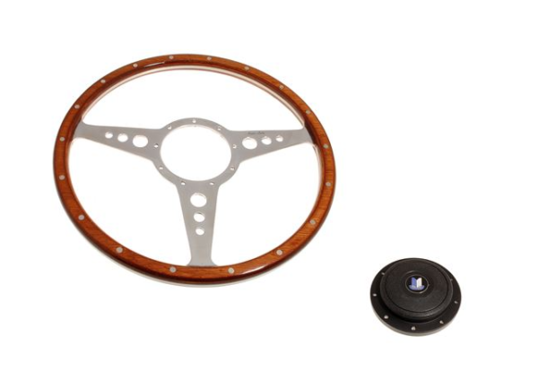 5-VOLANTE Y CENTRO-Moto-Lita-Madera-15"-Columna fija-Plano-Radios pulidos-Agarre grueso