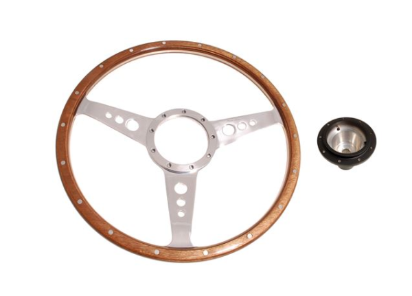 5-VOLANTE Y CENTRO-Moto-Lita-Madera-15"-Columna fija-Plano-Bocina original-Emp.-Agarre grueso