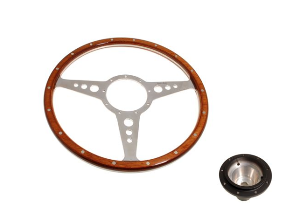 5-VOLANTE Y CENTRO-Moto-Lita-Madera-15"-Columna fija-Plano-Bocina original-Plano.-Agarre grueso