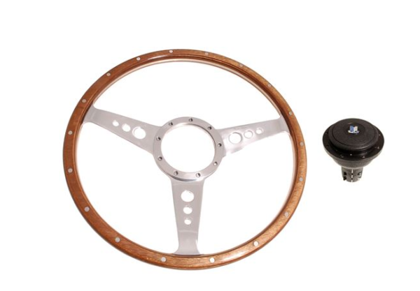 5-VOLANTE Y CENTRO-Moto-Lita-Madera-15"-Columna ajustable-Emp.-Radios pulidos-Agarre grueso