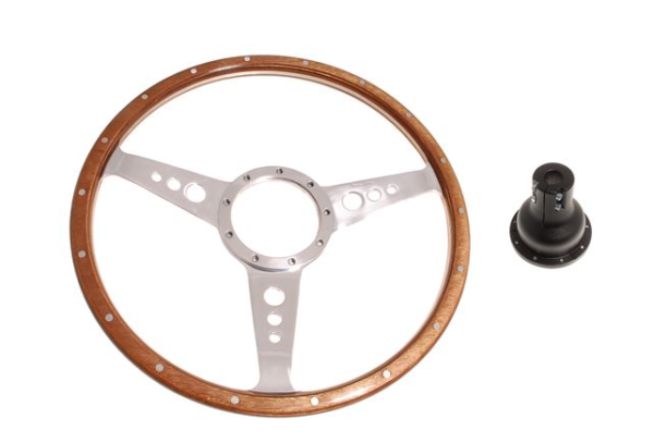 5-VOLANTE Y CENTRO-Moto-Lita-Madera-15"-Columna ajustable-Bocina original-Agarre grueso