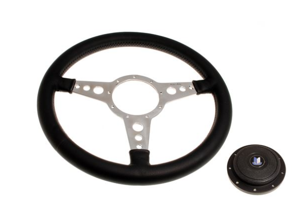 6-VOLANTE Y CENTRO-Moto-Lita-Cuero-15"-Columna fija-Plano-Radios pulidos