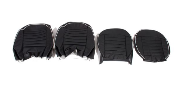 24-KIT DE FUNDAS ASIENTOS DELANTEROS-Negro con ribetes blancos-Cuero