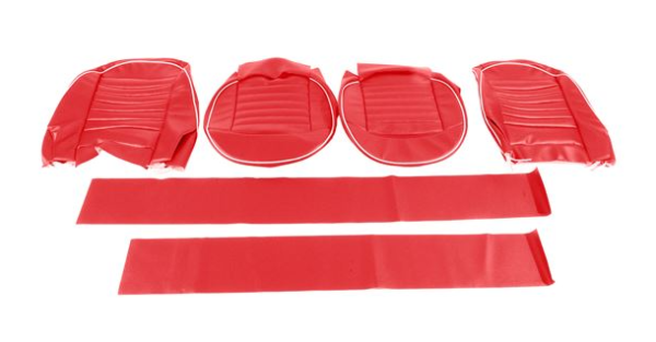 25-KIT DE FUNDAS ASIENTOS DELANTEROS-Rojo mate con ribete blanco-Vinilo