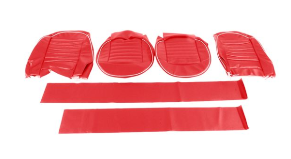 26-KIT DE FUNDAS ASIENTOS DELANTEROS-Rojo mate con ribetes blancos-Cuero